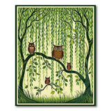 Washable Green Woodland Owl and Willow Tree Low Pile Area Rug