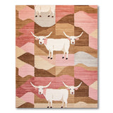 Pink Longhorn Cow Southwestern Geometric Rug