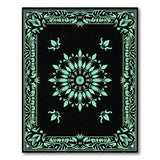 Teal Mandala Floral Area Rug on Black