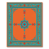 Orange Medallion Persian Rug with Teal Borders