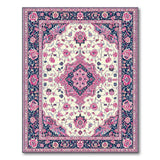Pink Floral Persian Area Rug in Navy Border