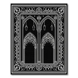 Ornate Mihrab Gothic Arch Black White Rug