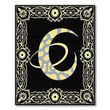 Ornate Crescent Moon Black Area Rug