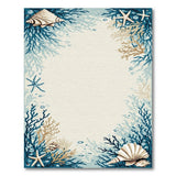 Coastal Seashell Coral Border Area Rug