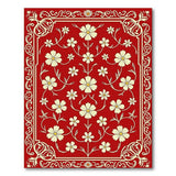 Red Floral Vintage Area Rug with Cream Daisies