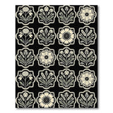 Black White Vintage Floral Motif Area Rug