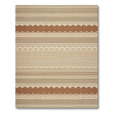 Beige Tan Striped Boho Rug with Scalloped Rust Borders