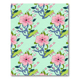 Vibrant Pink Hibiscus Floral Area Rug on Mint Green