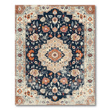 Navy Blue Distressed Floral Vintage Area Rug