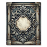 Ornate Distressed Grey Baroque Frame Area Rug