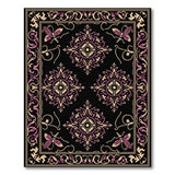 Ornate Black Rug with Pink Butterflies Gold Florals