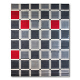 Modern Geometric Grey Grid Rug with Red Accents