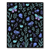 Teal Insect Meadow Pattern Area Rug