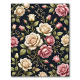Vintage Pink Ivory Rose Floral Area Rug on Black