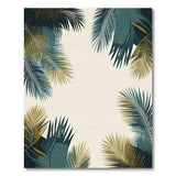 Coastal Beach Blue and Teal Palm Frond Coastal Area Rug