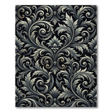 Ornate Black White Floral Baroque Area Rug