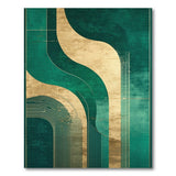 Emerald Green Gold Abstract Wave Area Rug