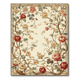 Pink Vintage Peony Floral Border Area Rug