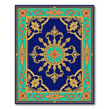Opulent Navy Persian Medallion Rug with Teal Gold Borders