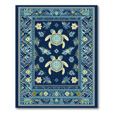 Navy Sea Turtle Tropical Floral Area Rug
