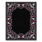 Pink Ornate Floral Border Black Area Rug