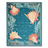ODIKA Washable Coastal Seashell Area Rug - Teal Blue Non-Slip Low Pile Rug