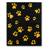 Black Area Rug with Scattered Yellow Paw Prints