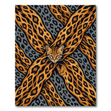 Orange Ocelot Face Geometric Area Rug