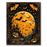 Haunted Halloween Castle Bats Pumpkins Rug