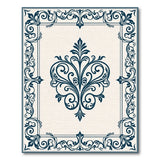 Elegant Navy Ornate Floral Frame Area Rug