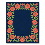 Navy Coral Floral Border Area Rug