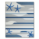 Blue and Teal Coastal Blue Starfish Striped Area Rug