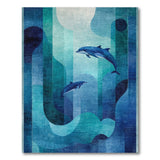 Dolphin Waves Blue Teal Coastal Area Rug