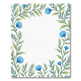 Cornflower Blue Floral Leaf Border Area Rug