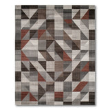 Grey Modern Geometric Grey Area Rug with Red Accents
