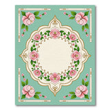 Ornate Pink Hibiscus Teal Frame Area Rug