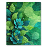 Teal Lotus Flowers on Lush Green Leaves Area Rug