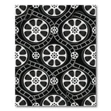 Black White Wheel and Film Reel Area Rug
