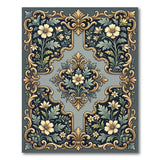 Ornate Chamomile Floral Grey Teal Rug