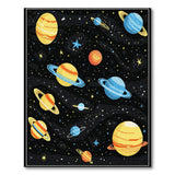 Retro Pixel Space Planets Area Rug