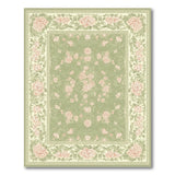 Sage Green Pink Peony Floral Vintage Rug