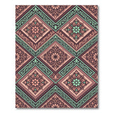 Teal Burgundy Mandala Diamond Area Rug