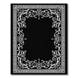 Ornate White Floral Border on Black Area Rug