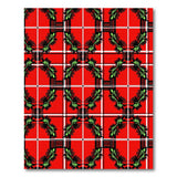 Vibrant Red Green Feather Grid Area Rug