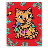 Festive Cartoon Tabby Cat with Christmas Lights Area Rug