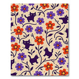 Whimsical Black Cats Purple Flowers Area Rug