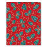 Vibrant Teal Leaves on Red Area Rug