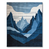 Layered Blue Mountain Peaks Abstract Rug
