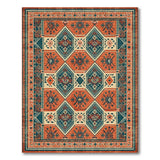 Terracotta Teal Heritage Tribal Area Rug