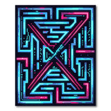 Neon Blue Geometric Maze Area Rug